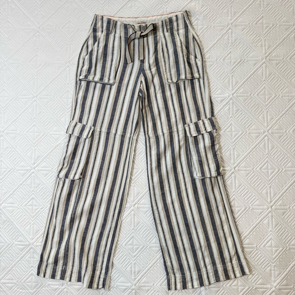 Anthropologie Pilcro Beach Cargo Pants in a striped linen blend Size 26 - Picture 3 of 12